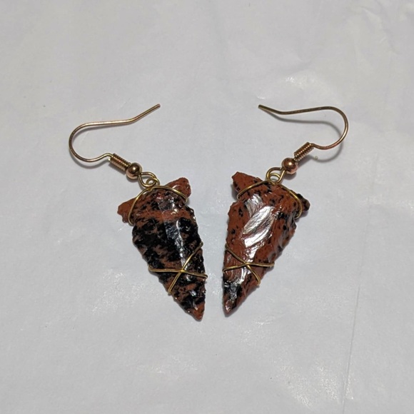 Mahogany Obsidian arrowhead earrings - Picture 2 of 3